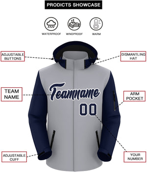 Custom Gray Navy-White Raglan Sleeves Waterproof Jacket