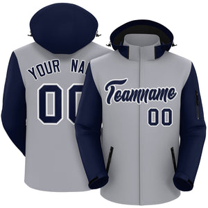 Custom Gray Navy-White Raglan Sleeves Waterproof Jacket