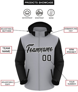 Custom Gray Black-White Raglan Sleeves Waterproof Jacket