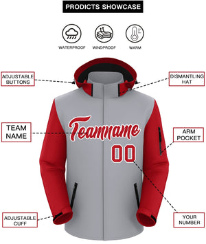 Custom Gray Red-White Raglan Sleeves Waterproof Jacket