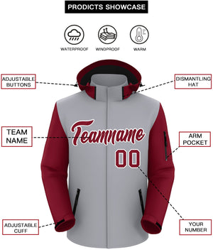 Custom Gray Crimson-White Raglan Sleeves Waterproof Jacket