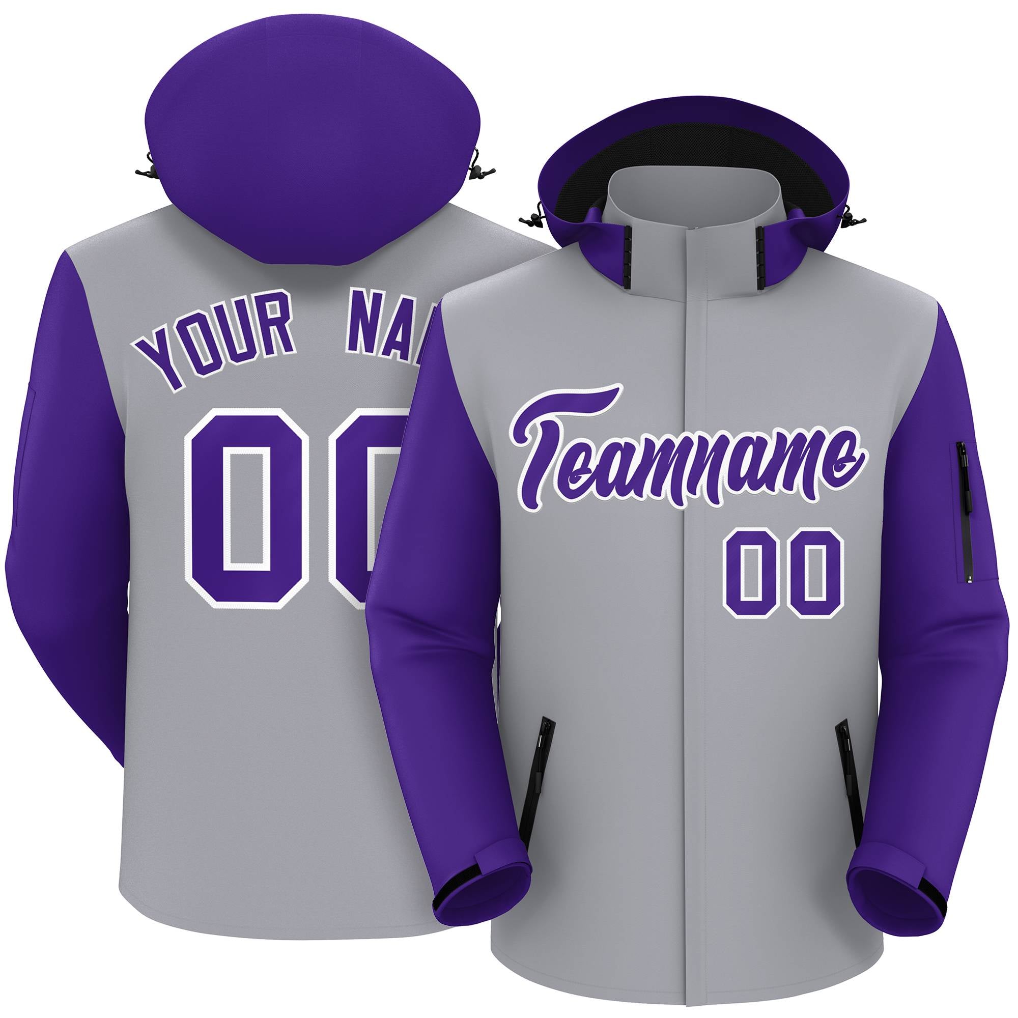 Veste imperméable personnalisée à manches raglan gris violet-blanc