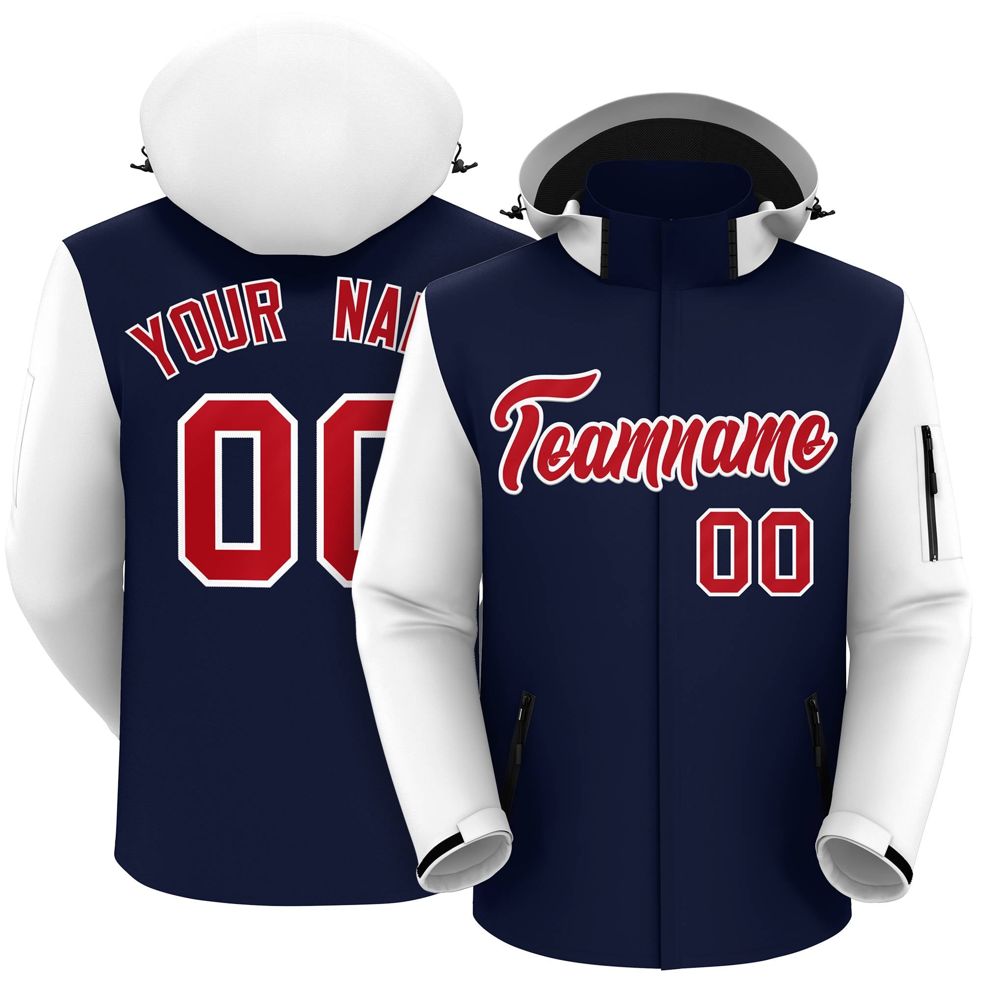 Custom Navy White-White Raglan Sleeves Waterproof Jacket