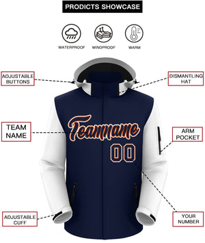 Custom Navy White-Orange Raglan Sleeves Waterproof Jacket