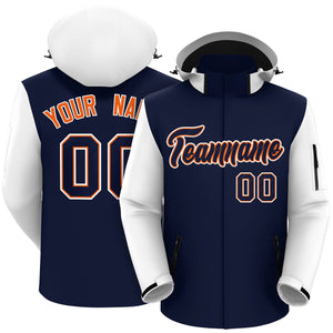 Custom Navy White-Orange Raglan Sleeves Waterproof Jacket