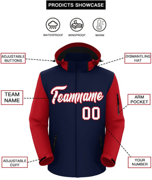 Custom Navy Red-White Raglan Sleeves Waterproof Jacket