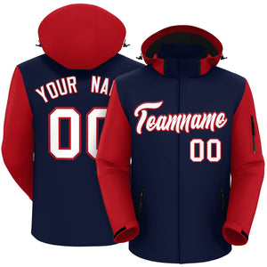 Custom Navy Red-White Raglan Sleeves Waterproof Jacket