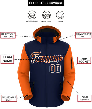 Custom Navy Orange-White Raglan Sleeves Waterproof Jacket