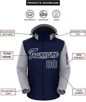 Custom Navy Gray-White Raglan Sleeves Waterproof Jacket