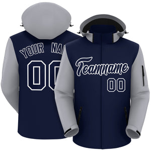 Custom Navy Gray-White Raglan Sleeves Waterproof Jacket