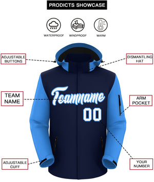 Custom Navy Powder Blue-White Raglan Sleeves Waterproof Jacket