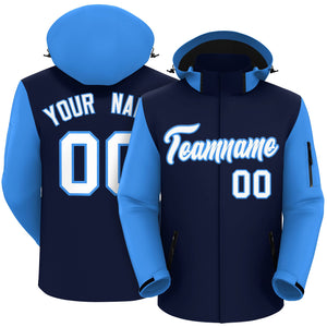 Custom Navy Powder Blue-White Raglan Sleeves Waterproof Jacket