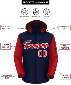 Custom Navy Red-White Raglan Sleeves Waterproof Jacket