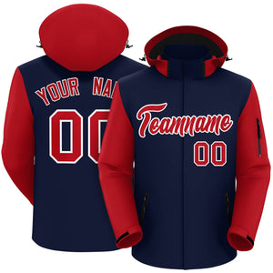 Custom Navy Red-White Raglan Sleeves Waterproof Jacket