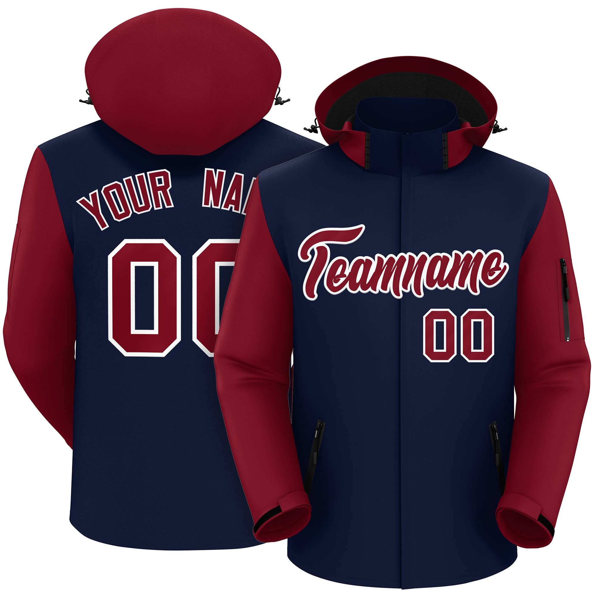 Custom Navy Crimson-White Raglan Sleeves Waterproof Jacket