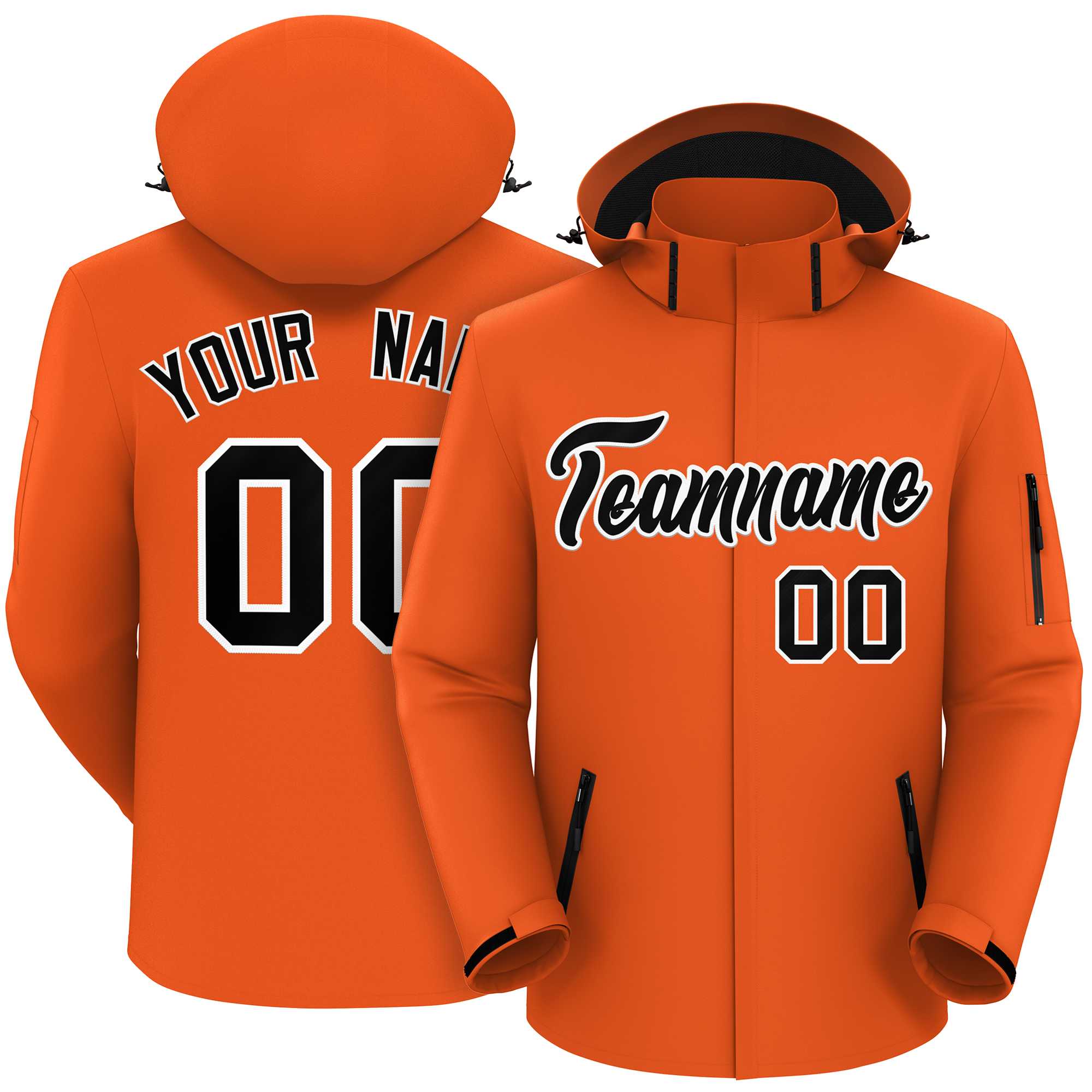 Custom Orange Black-White Classic Style Waterproof Jacket