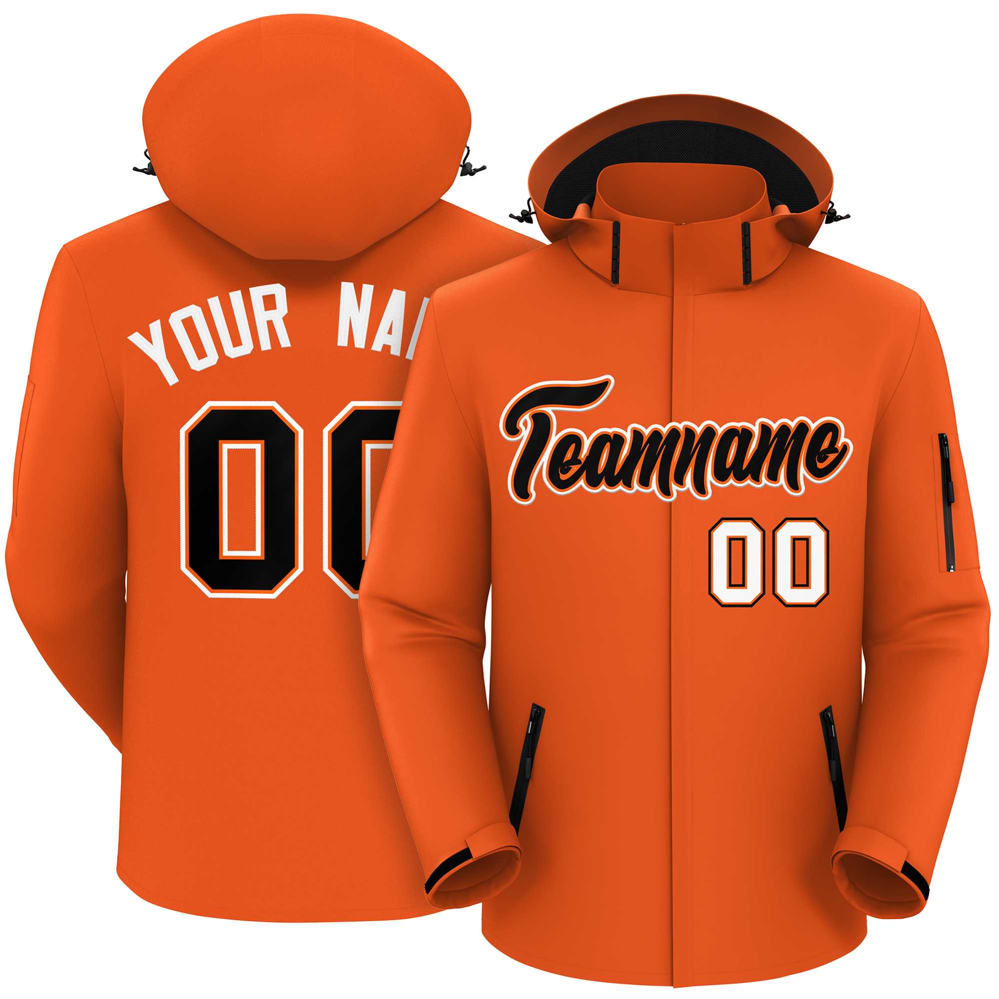 Custom Orange Black-White Classic Style Waterproof Jacket