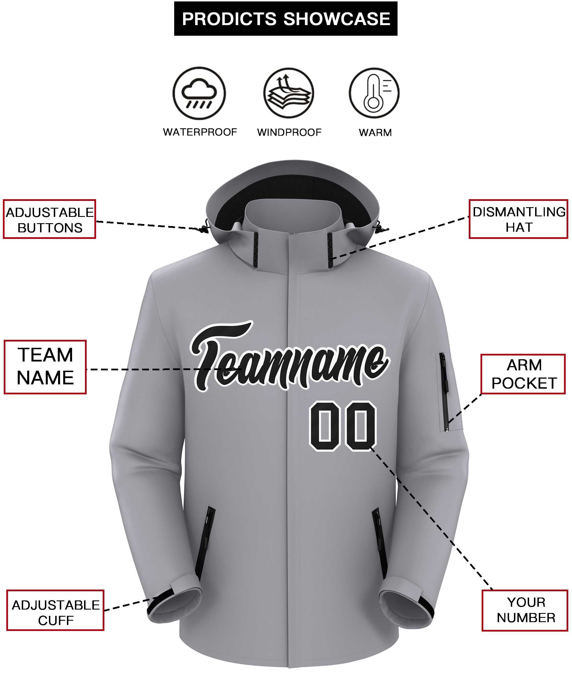 Custom Gray Black-White Classic Style Waterproof Jacket