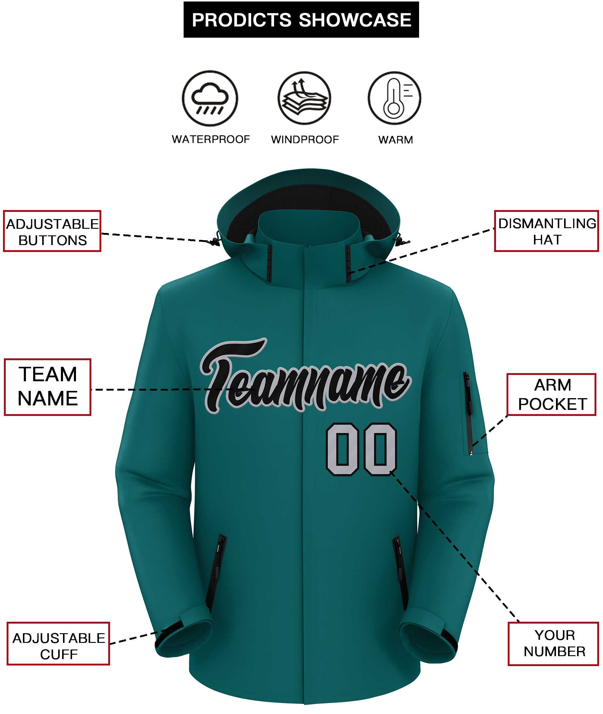 Custom Teal Black-Gray Classic Style Waterproof Jacket