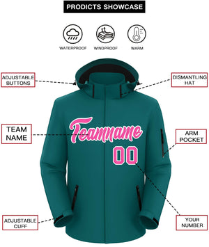 Custom Teal Pink-White Classic Style Waterproof Jacket