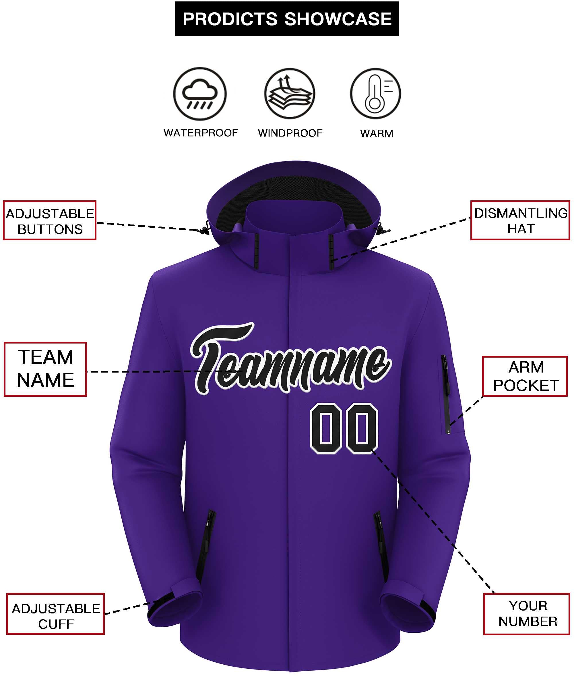 Custom Purple Black-White Classic Style Waterproof Jacket