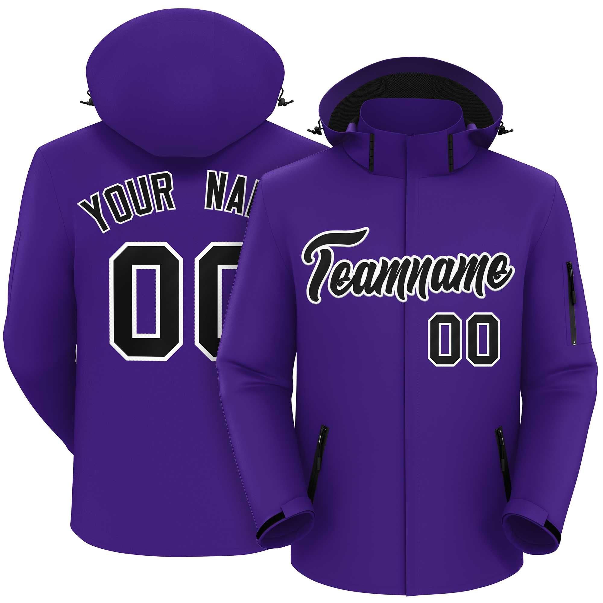 Custom Purple Black-White Classic Style Waterproof Jacket