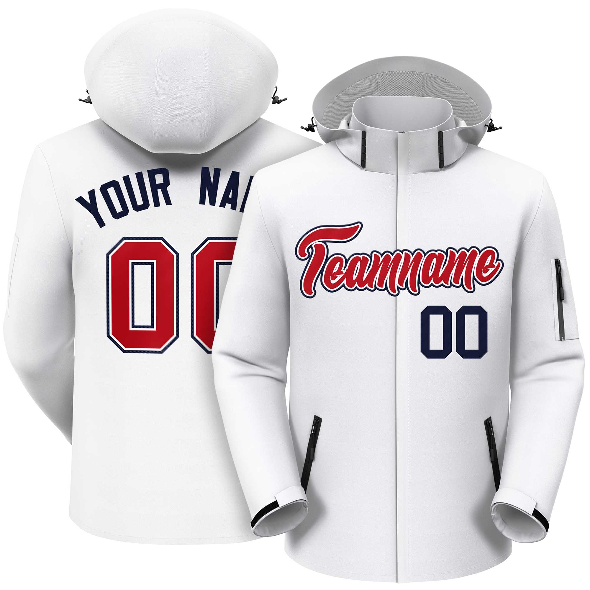 Custom White Red-Navy Classic Style Waterproof Jacket