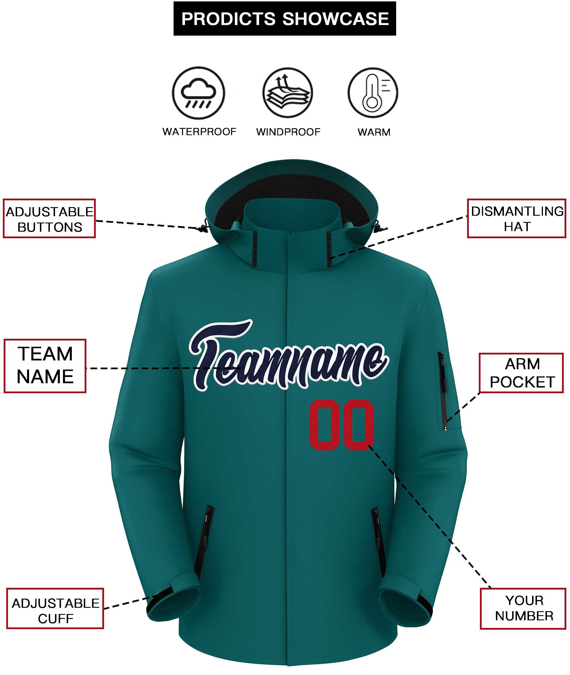 Custom Teal Navy-White Classic Style Waterproof Jacket