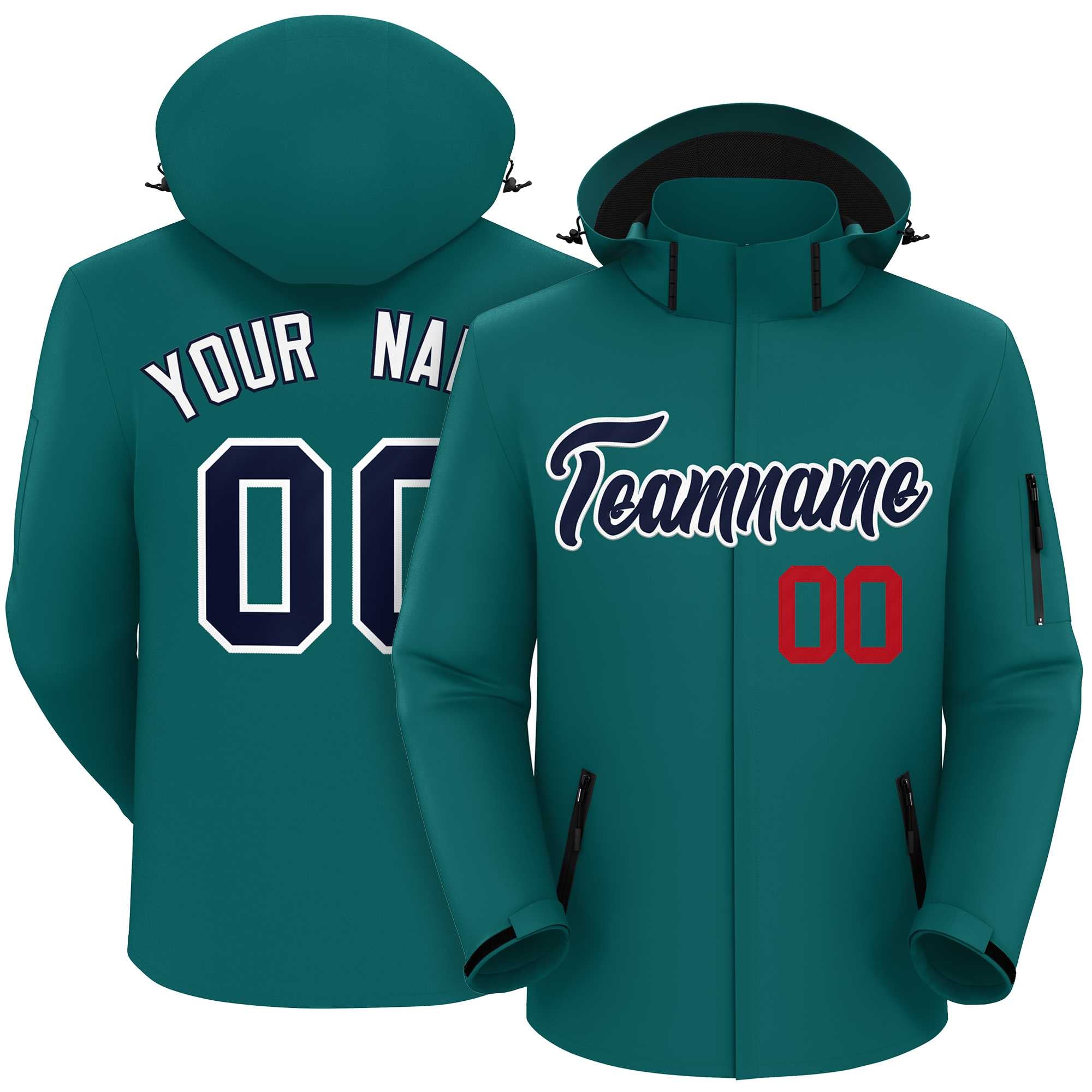 Custom Teal Navy-White Classic Style Waterproof Jacket