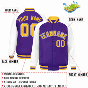 Veste Letterman Varsity Full-Snap à manches raglan violet-violet personnalisée