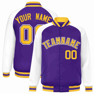 Veste Letterman Varsity Full-Snap à manches raglan violet-violet personnalisée