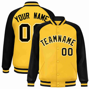 Veste Letterman Varsity Full-Snap à manches raglan personnalisées en or noir-or