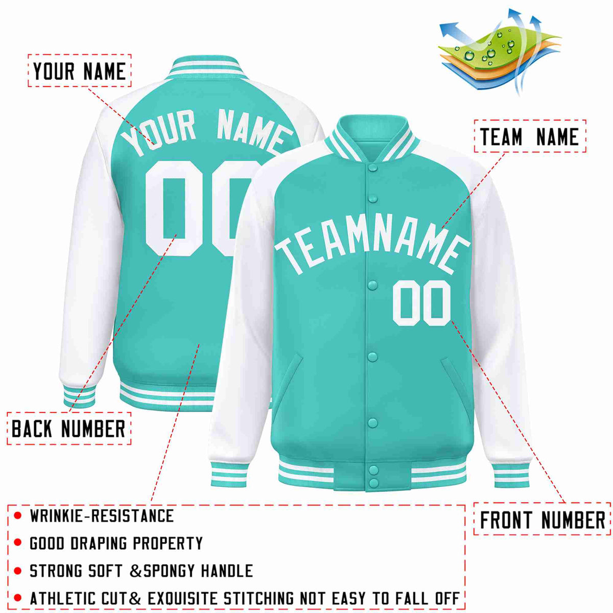 Custom Black Crimson-White Raglan Sleeves Waterproof Jacket