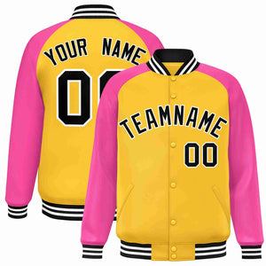 Custom Gold Black-White Raglan Sleeves Varsity Full-Snap Letterman Jacket