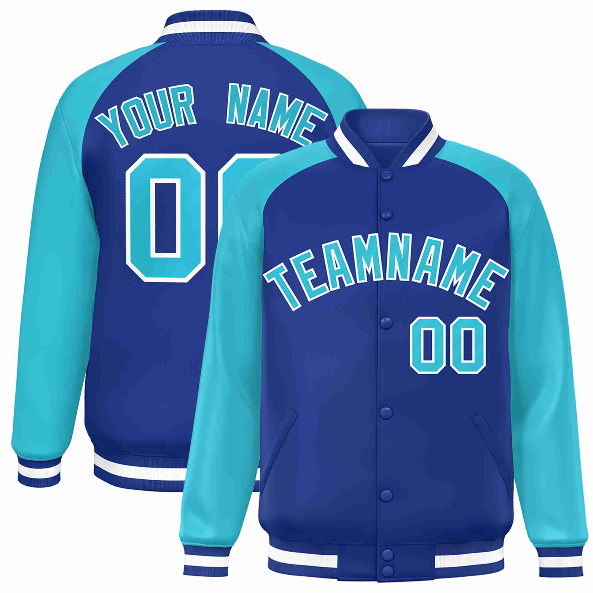 Veste Letterman Varsity à manches raglan Royal Royal-White personnalisée