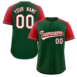 Custom Green White-Red Raglan Sleeves Authentic Baseball Jersey