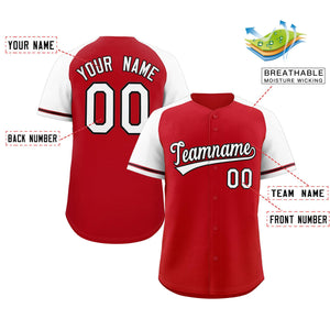 Custom Red White-Black Raglan Sleeves Authentic Baseball Jersey