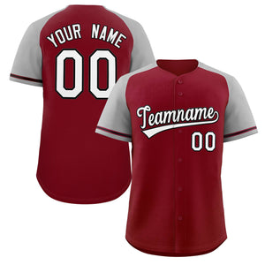 Custom Crimson White-Black Raglan Sleeves Authentic Baseball Jersey