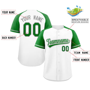 Custom White Green-White Raglan Sleeves Authentic Baseball Jersey