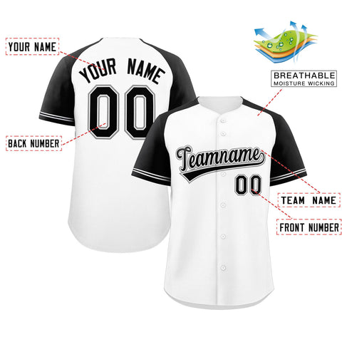 Custom White Black-White Raglan Sleeves Authentic Baseball Jersey