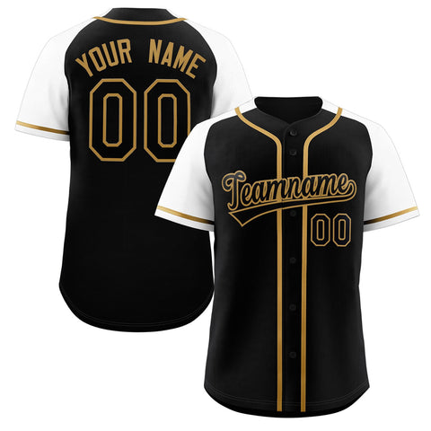 Custom Black Gold Raglan Sleeves Authentic Baseball Jersey