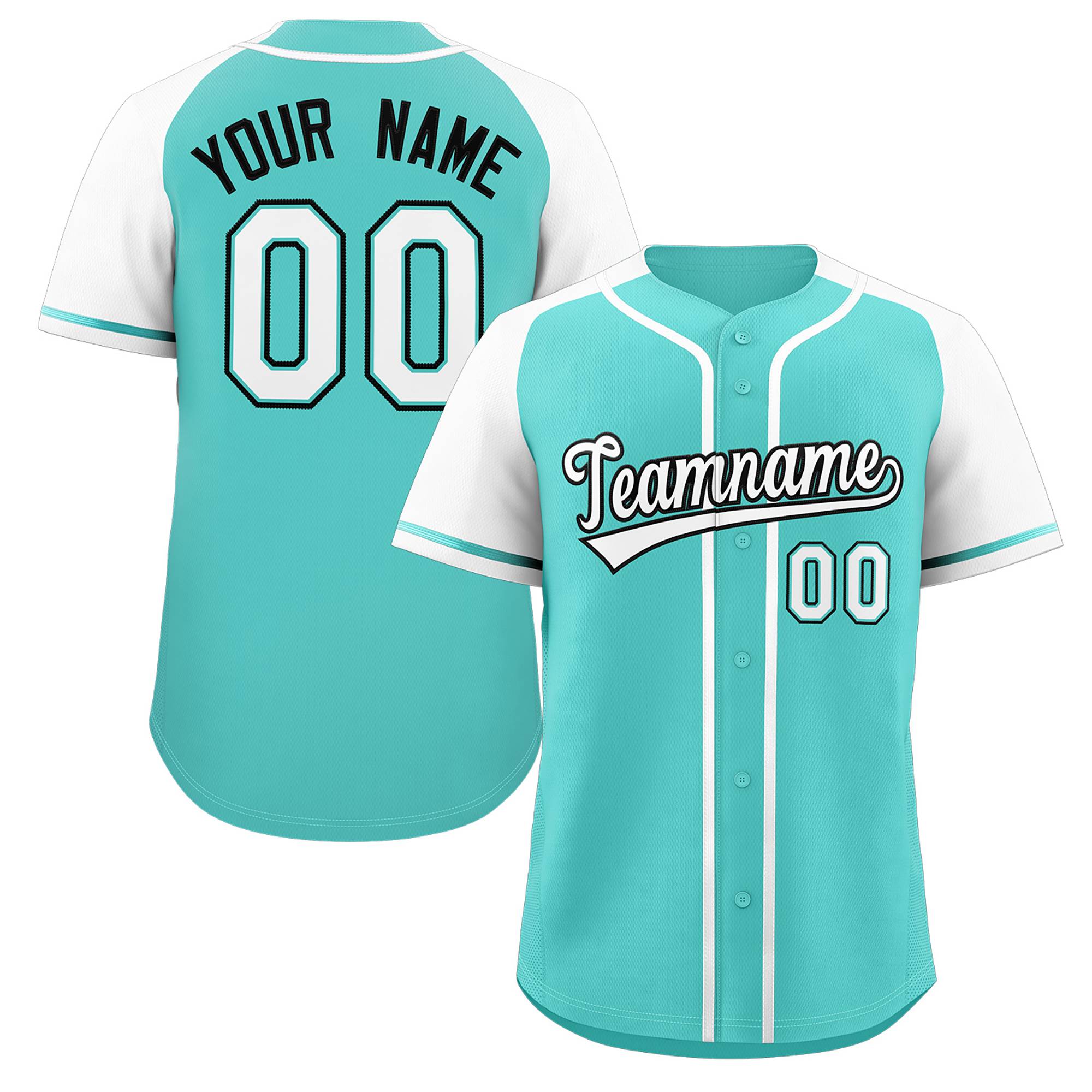 Maillot de baseball authentique à manches raglan Aqua personnalisé