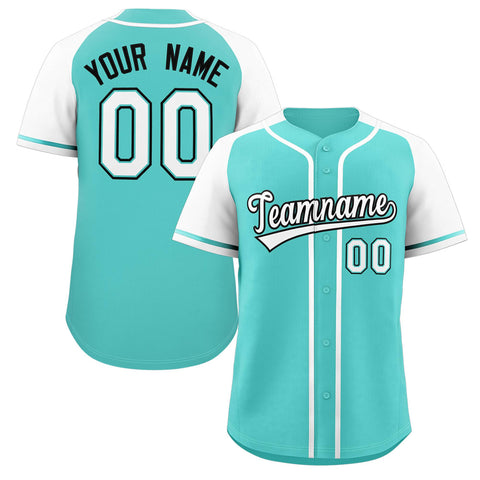 Custom Aqua Raglan Sleeves Authentic Baseball Jersey