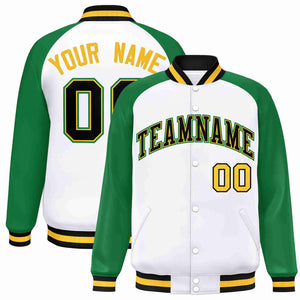 Custom White Black-Gold Raglan Sleeves Varsity Full-Snap Letterman Jacket