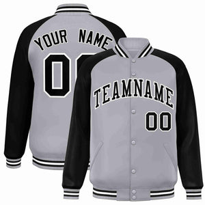 Custom Gray Black-White Raglan Sleeves Varsity Full-Snap Letterman Jacket