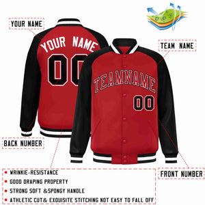 Veste Letterman Varsity Full-Snap à manches raglan rouge-blanc personnalisée