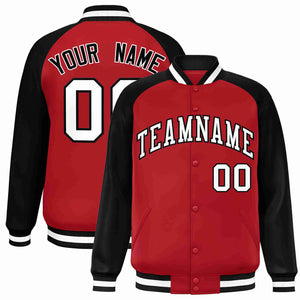 Veste Letterman Varsity Full-Snap à manches raglan personnalisées rouge blanc-noir