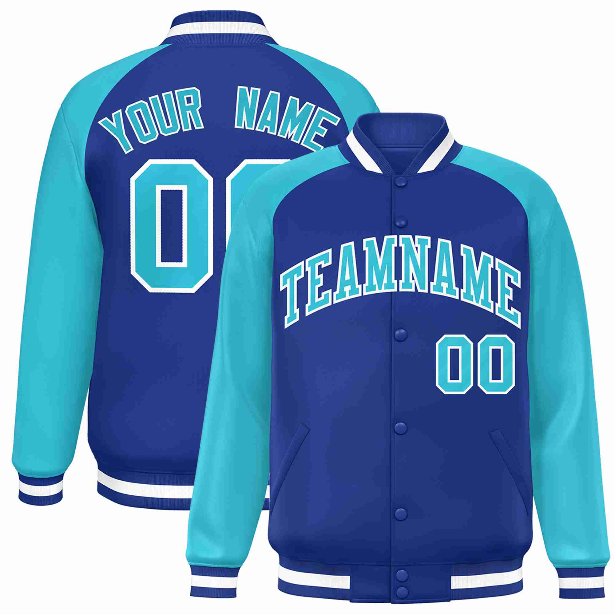 Veste Letterman Varsity à manches raglan Royal Royal-White personnalisée