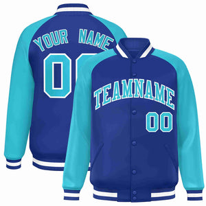 Custom Royal Royal-White Raglan Sleeves Varsity Full-Snap Letterman Jacket