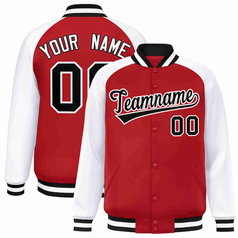 Custom Red Black-White Raglan Sleeves Varsity Full-Snap Letterman Jacket